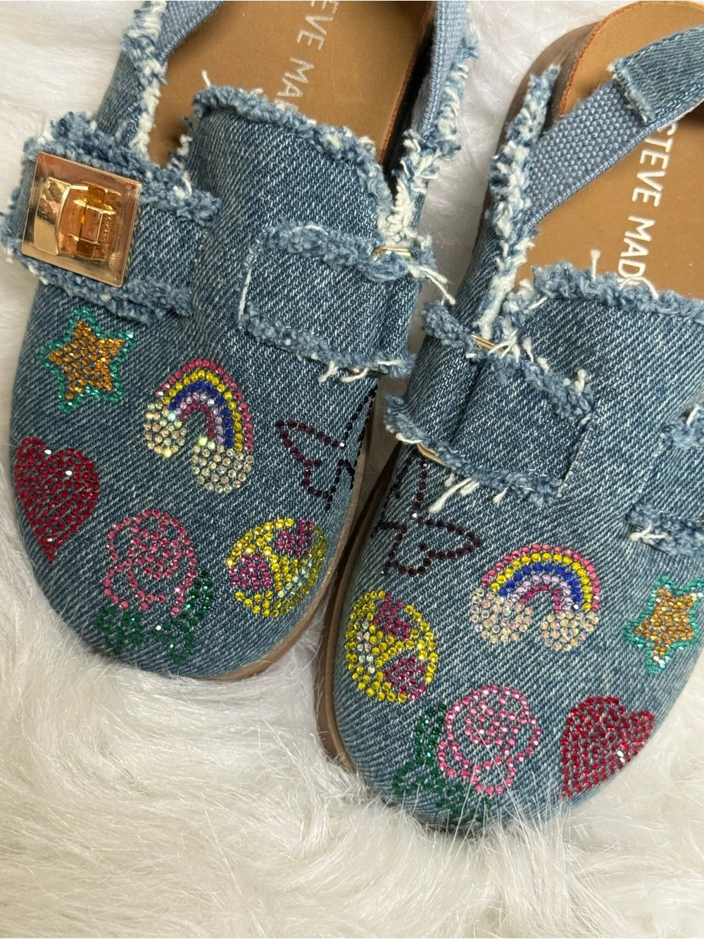 Steve Madden Denim Kids Moccasins with Colorful Embellishments - Blue